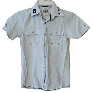 191 Unlimited Boys Buttondown Military Short Sleeve Shirt Size 6